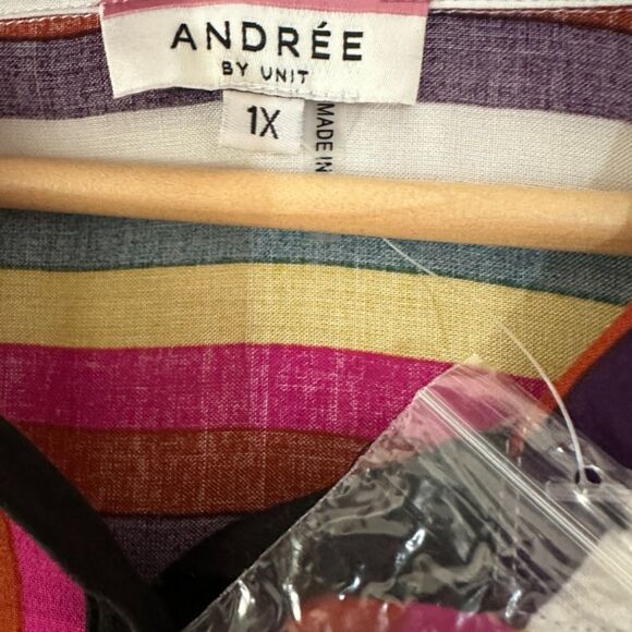 Andree By Unit Multicolor Stripes Embroidered Soft Flowy Cactus Floral Plus 1X - Picture 5 of 9